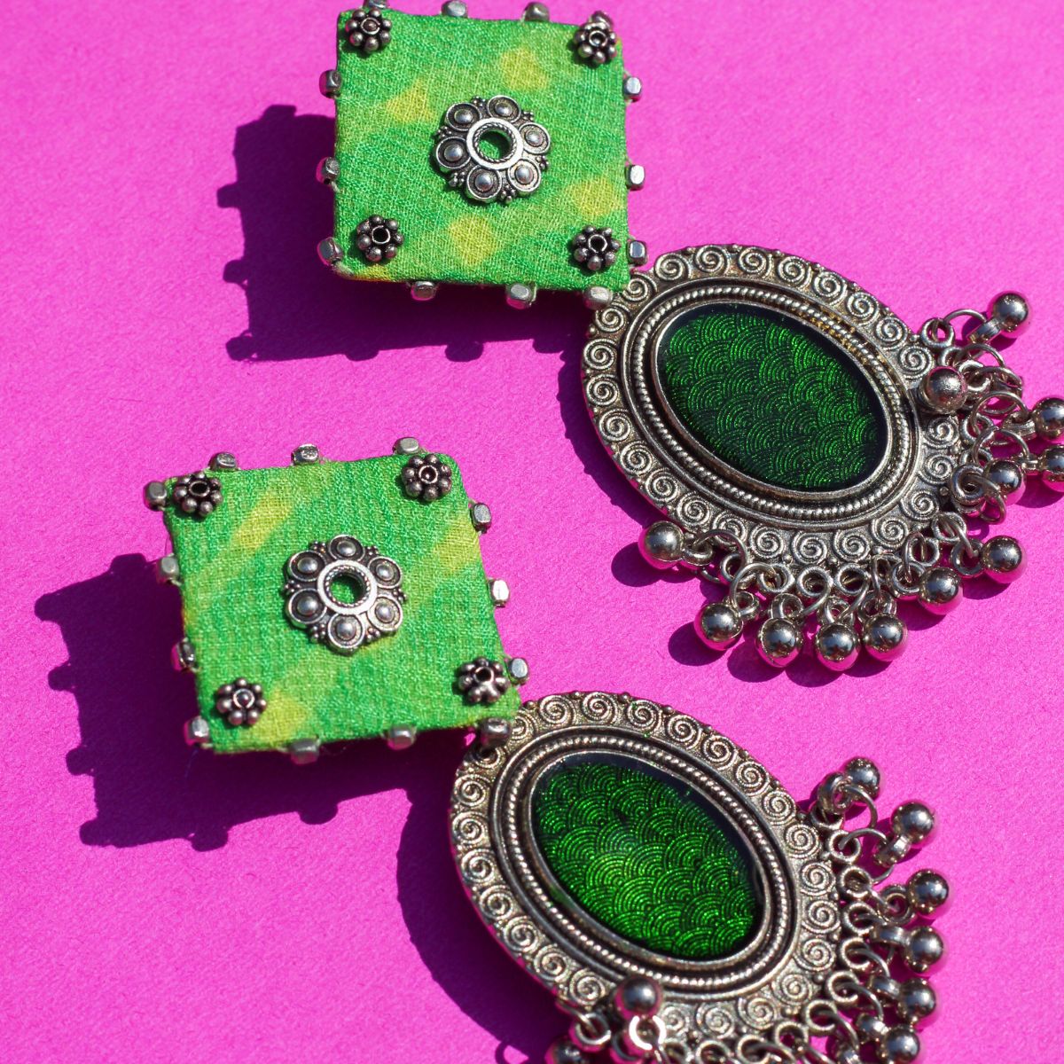 Lime Leheriya Monochrome Earrings